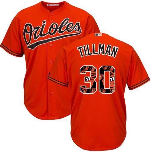 Orioles #30 Chris Tillman Orange Team Logo Fashion Stitched MLB Jersey - Click Image to Close